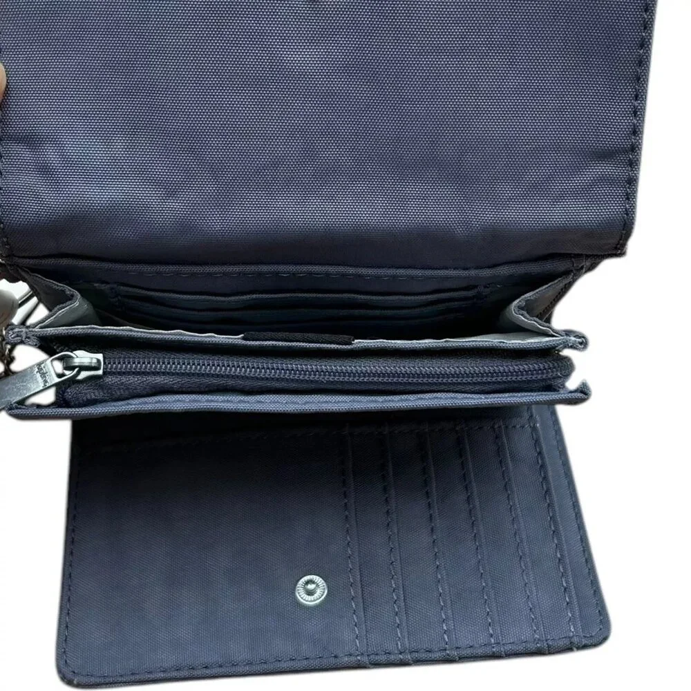 Kipling Pixi Nylon Bifold Wallet Snap Closure Card Slots Zip Pocket Perri Blue‎